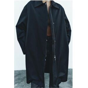 NWT Zara Water Repellent Long Sleeve Trench Coat ZW Collextion Sz:S Black